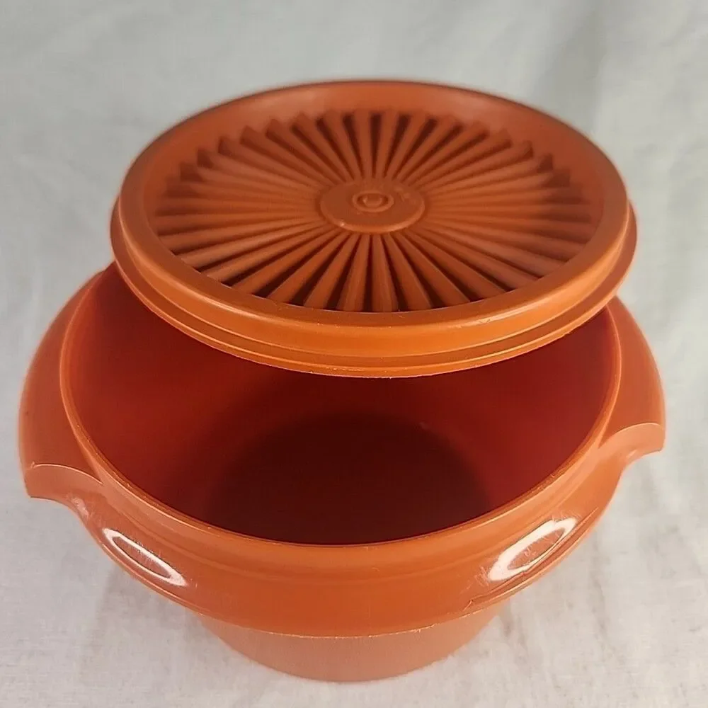 Canister Tupperware Servalier 886 Harvest Orange With Lid 812 Starburst Vintage